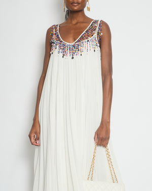 Christopher Kane White Pleated Maxi Strap Dress with Beaded Detail Size IT 40 (UK 8)