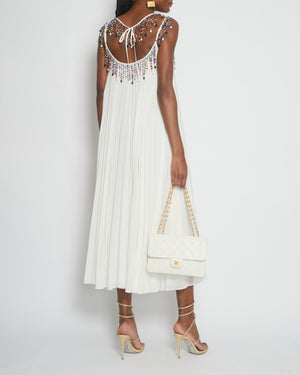 Christopher Kane White Pleated Maxi Strap Dress with Beaded Detail Size IT 40 (UK 8)