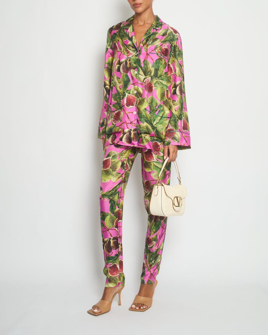 *HOT* Dolce 
Gabbana Pink Fig Printed Silk Trousers and Shirt Set Size IT 36/38 (UK 4/6) RRP £2,650