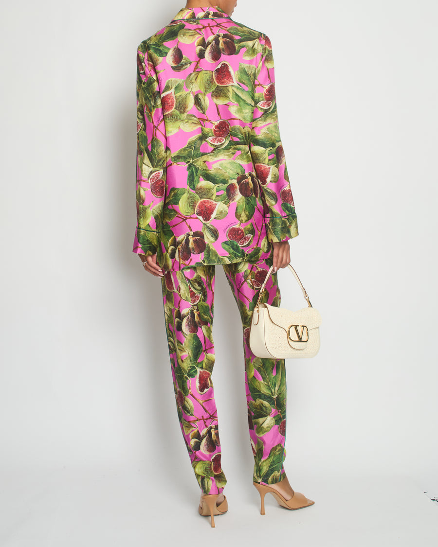 *HOT* Dolce 
Gabbana Pink Fig Printed Silk Trousers and Shirt Set Size IT 36/38 (UK 4/6) RRP £2,650