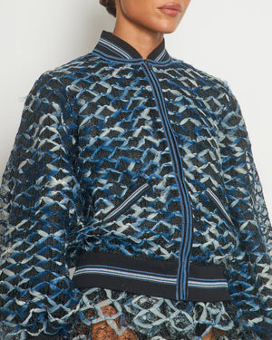 Chanel 18S Black, White and Blue Fishnet Mini Skirt and Jacket Set Size FR 34 (UK 6) RRP £6,850