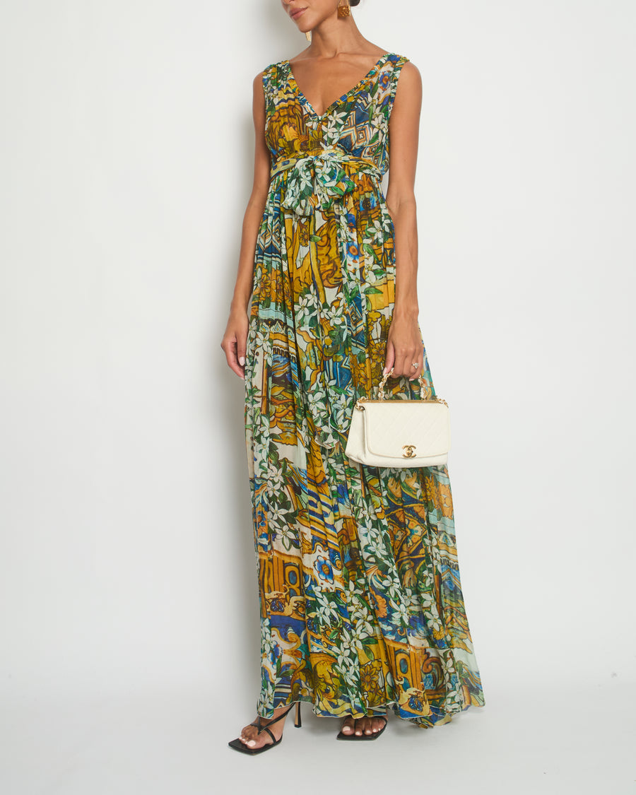 Dolce 
Gabbana Multicolour Floral Silk Maxi Dress with Belt Size IT 40 (UK 8)