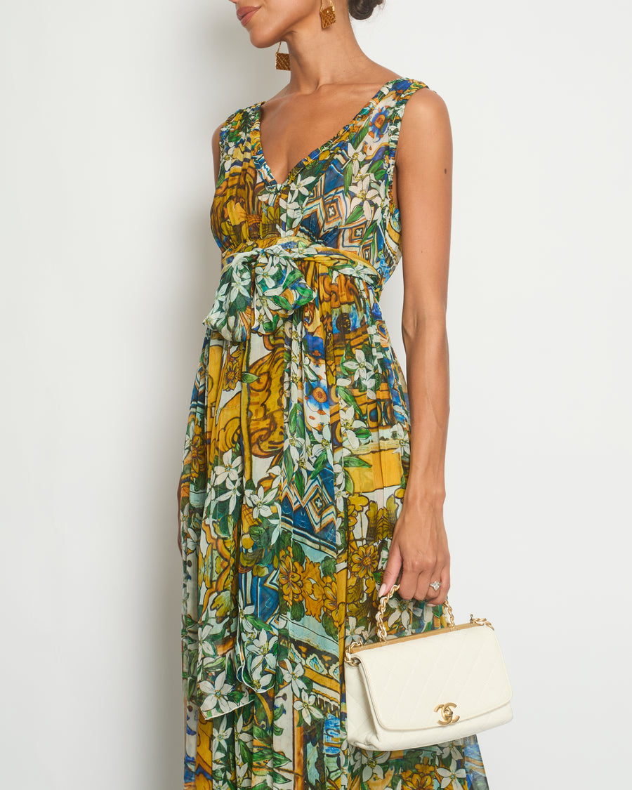 Dolce 
Gabbana Multicolour Floral Silk Maxi Dress with Belt Size IT 40 (UK 8)