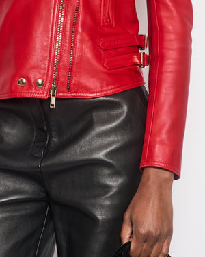 Givenchy Red Lambskin Leather Biker Jacket with Buckle Details Size FR 34 (UK 6)