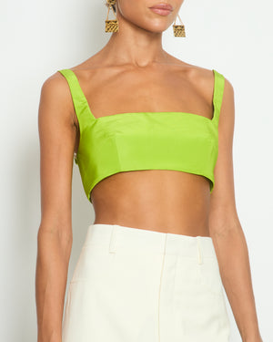 Valentino Lime Green Cropped Satin Sleeveless Top IT 42 (UK 10)