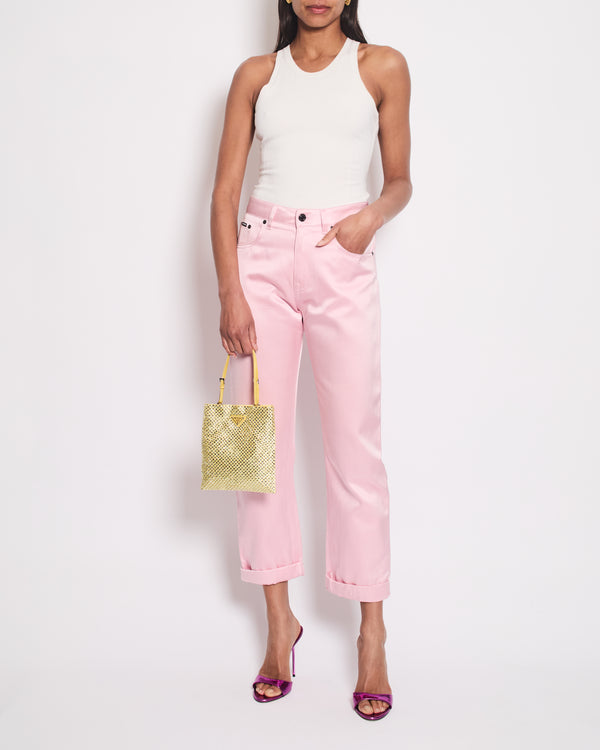 Tom Ford Pink Satin Trouser with Logo Size S (UK 6)