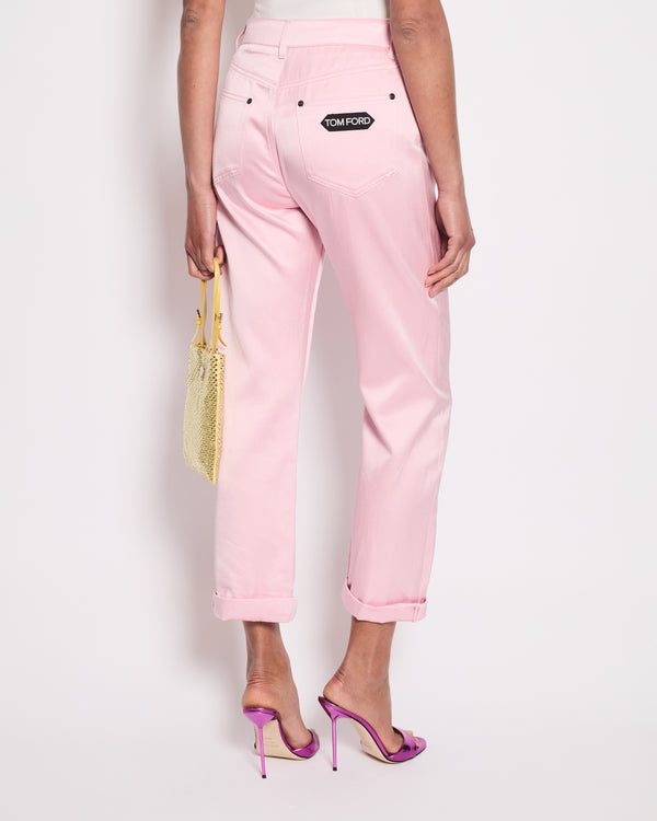 Tom Ford Pink Satin Trouser with Logo Size S (UK 6)