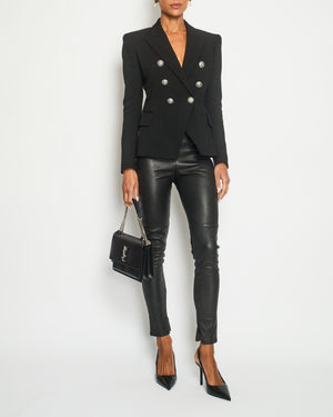 Balmain Black Double Breasted Blazer with Silver Lion Button Detail FR 36 (UK 8)