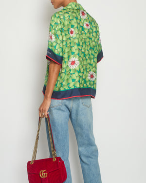 Gucci Green Strawberry Bowling Shirt with Floral Detail Size IT 38 (UK 6)