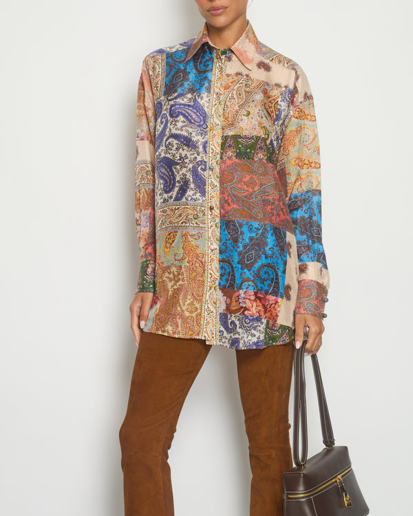 Zimmermann Brown Paisley Print Long Sleeve Shirt Size 1 (UK 10)