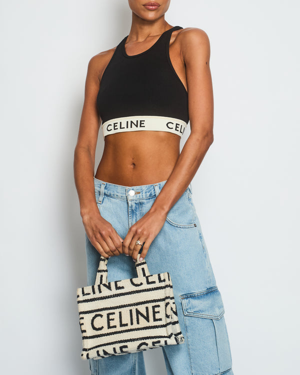 Celine Black Cropped Ribbed Vest with Elastic Waist Logo Size XL