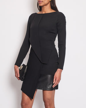 Gucci Black Long Sleeve Mini Dress with Leather Hem and Lace Back Detail Size IT 38 (UK 6)