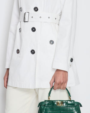 Burberry White Classic Trench Coat with Belt and Button Details Size UK 8