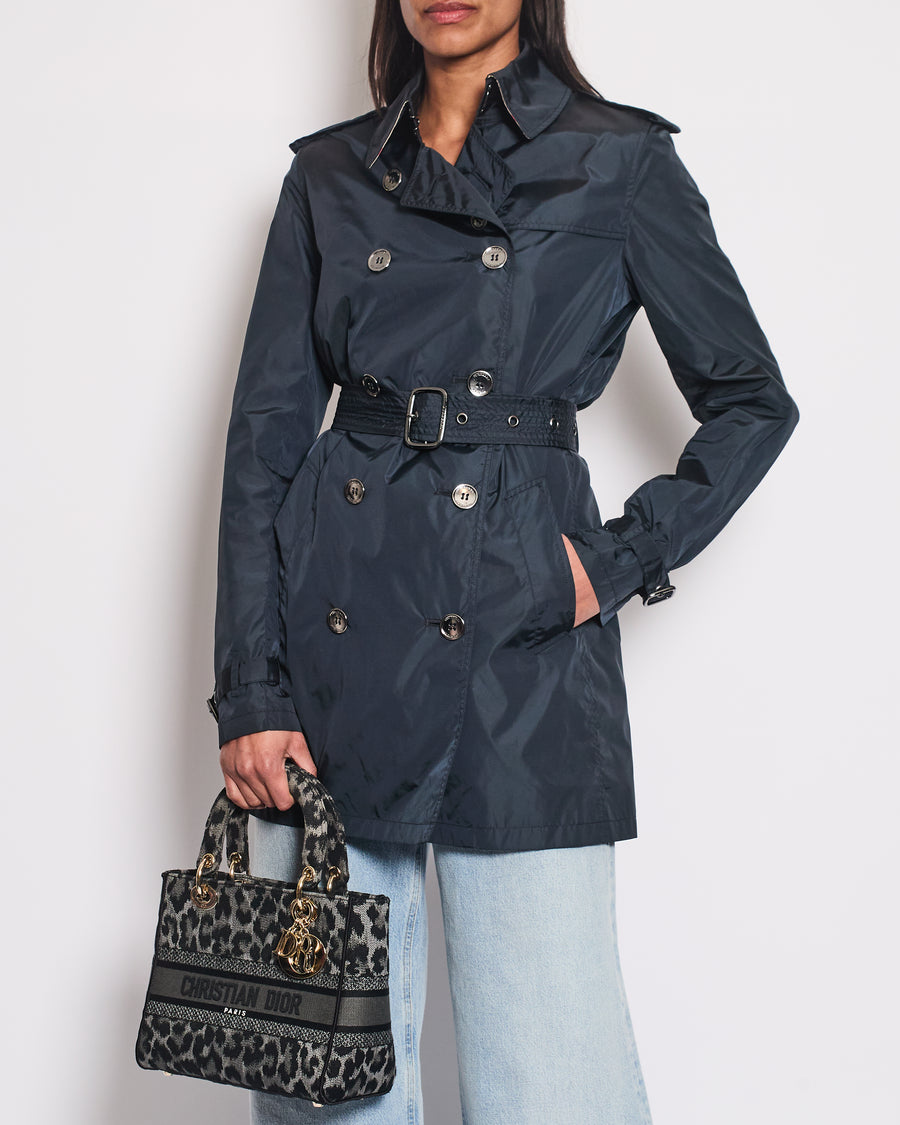 Burberry Navy Classic Trench Coat with Belt and Button Details Size UK 8