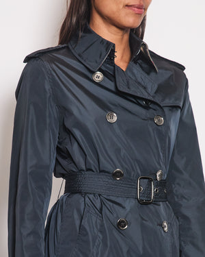 Burberry Navy Classic Trench Coat with Belt and Button Details Size UK 8