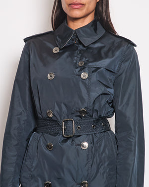 Burberry Navy Classic Trench Coat with Belt and Button Details Size UK 8