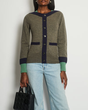 Chanel Grey, Green Button Down Cardigan Green Sleeve Detail and CC Button Detail Size FR 34 (UK 6)