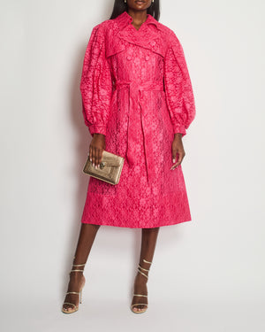 Huishan Zhang Fuchsia Lace Double Breasted Coat-Dress With Volume Sleeves FR 40 (UK 12)