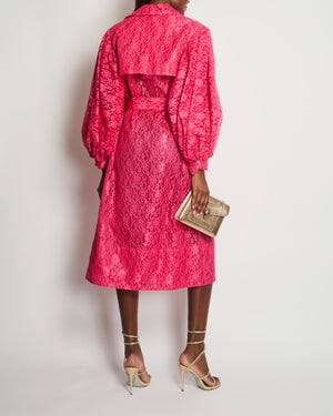 Huishan Zhang Fuchsia Lace Double Breasted Coat-Dress With Volume Sleeves FR 40 (UK 12)