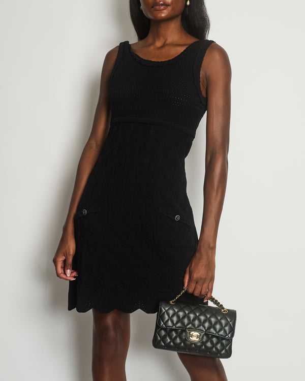 Chanel Black Sleeveless Mini Dress with Cut-Out and Pockets with CC Buttons Detail Size FR 40 (UK 12)