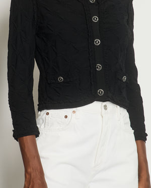 *HOT* Chanel Black Stretch-Jersey Cardigan with Ruthenium CC Buttons Detail Size FR 40 (UK 12)