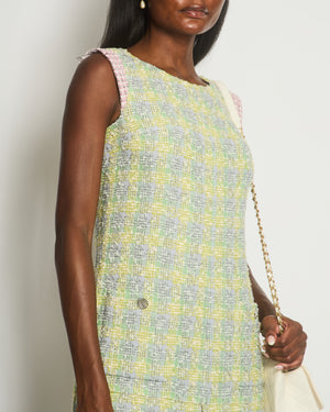 Chanel Yellow, Blue and Pink Tweed Sleeveless Dress with Pocket Detail Size FR 36 (UK 8)