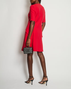 Christian Dior Red Short-Sleeve Wool Dress with Zip Front and Pocket Detail Size FR 40 (UK 12)