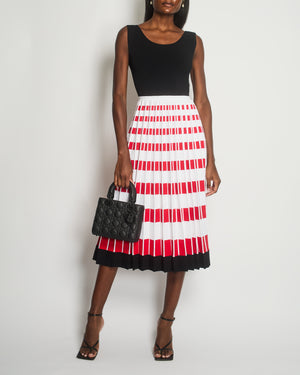 Fendi Black Red, White Block Colour Knitted Midi Dress With Pleats IT 42 (UK 10)