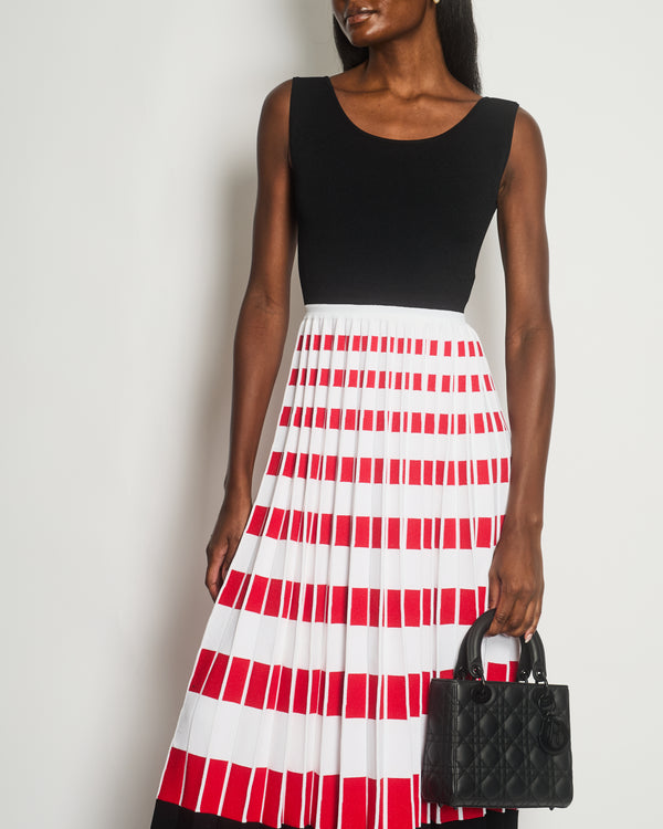 Fendi Black Red, White Block Colour Knitted Midi Dress With Pleats IT 42 (UK 10)