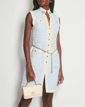 Gucci Spring / Summer 2019 Blue Tweed Dress with Gold Chain and Buttons Detail Size IT 40 (UK 8) RRP £3690