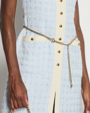 Gucci Spring / Summer 2019 Blue Tweed Dress with Gold Chain and Buttons Detail Size IT 40 (UK 8) RRP £3690