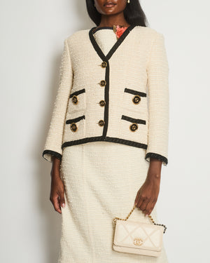 Gucci Cream Tweed Jacket with Black Lapels and GG Black 
Gold Buttons Details Size IT 42 (UK 10) RRP £2810