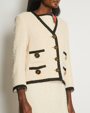 Gucci Cream Tweed Jacket with Black Lapels and GG Black 
Gold Buttons Details Size IT 42 (UK 10) RRP £2810