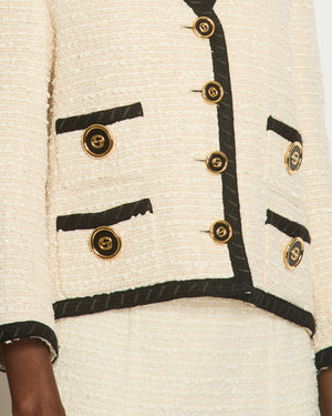 Gucci Cream Tweed Jacket with Black Lapels and GG Black 
Gold Buttons Details Size IT 42 (UK 10) RRP £2810