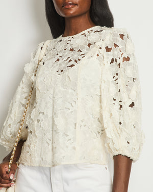 Zimmermann Cream Floral Embroidered Round Neck Blouse Size 0 (UK 8)