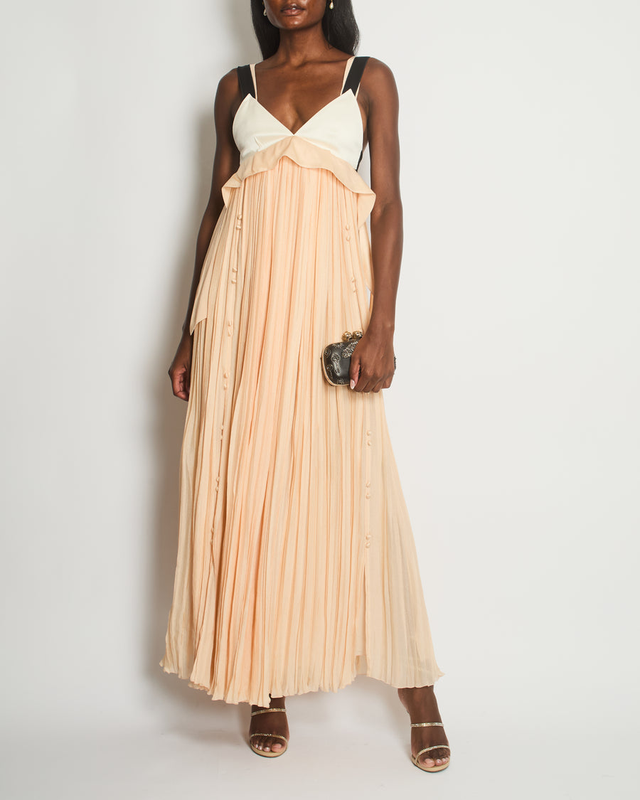 Chloe Peach Silk Pleated Maxi Dress with Tie Detail Size FR 34 (UK 6)