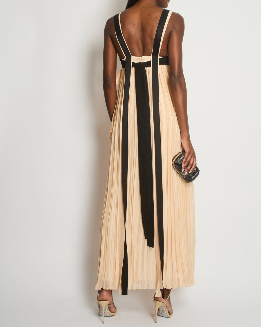 Chloe Peach Silk Pleated Maxi Dress with Tie Detail Size FR 34 (UK 6)