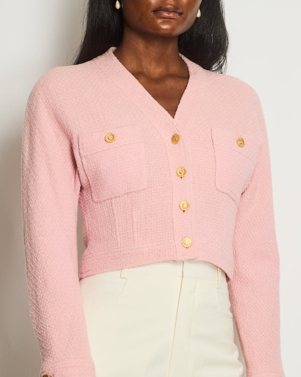 Chanel Vintage Pink Tweed Button Down Jacket FR 40 (UK 12)