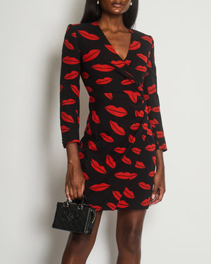 *RUNWAY* Saint Laurent Black Silk Lip Print Midi Dress Size 38 (UK 10)