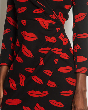 *RUNWAY* Saint Laurent Black Silk Lip Print Midi Dress Size 38 (UK 10)