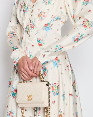 Paco Rabanne Cream Floral Long-Sleeve V-Neck Midi Dress with Button Detail Size FR 40 (UK 12)