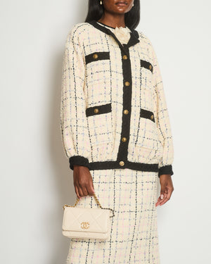 Gucci Cream 
Multicolour Long Tweed Jacket with Black Trim and Antique Gold Buttons Details Size IT 38 (UK 6)