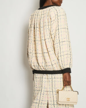 Gucci Cream 
Multicolour Long Tweed Jacket with Black Trim and Antique Gold Buttons Details Size IT 38 (UK 6)