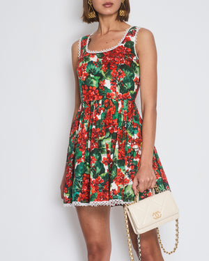 Dolce 
Gabbana Red Floral Mini Dress with Crochet Trim Detail IT 38 (UK 6)