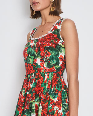 Dolce 
Gabbana Red Floral Mini Dress with Crochet Trim Detail IT 38 (UK 6)