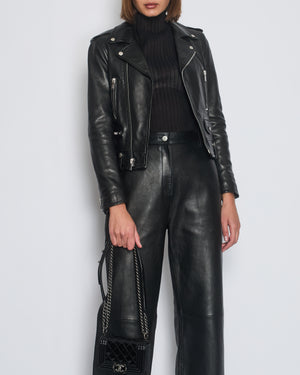 Saint Laurent Black Leather Biker Jacket Size FR 36 (UK 4)