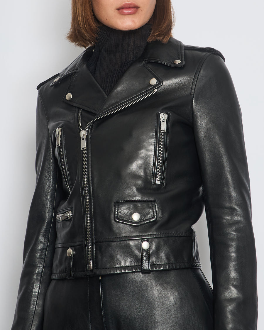 Saint Laurent Black Leather Biker Jacket Size FR 36 (UK 4)