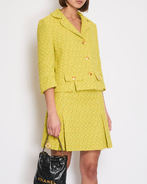 Gucci Yellow Tweed Long-Sleeve Jacket and Mini Skirt Set with Horseshoe Button Details Size IT 42/44 (UK 10/12)