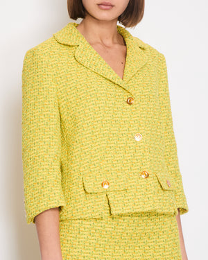 Gucci Yellow Tweed Long-Sleeve Jacket and Mini Skirt Set with Horseshoe Button Details Size IT 42/44 (UK 10/12)