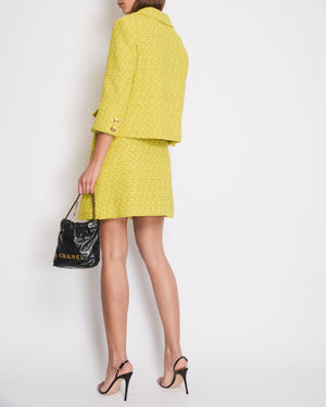 Gucci Yellow Tweed Long-Sleeve Jacket and Mini Skirt Set with Horseshoe Button Details Size IT 42/44 (UK 10/12)